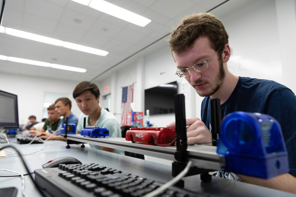 Student studying in lab